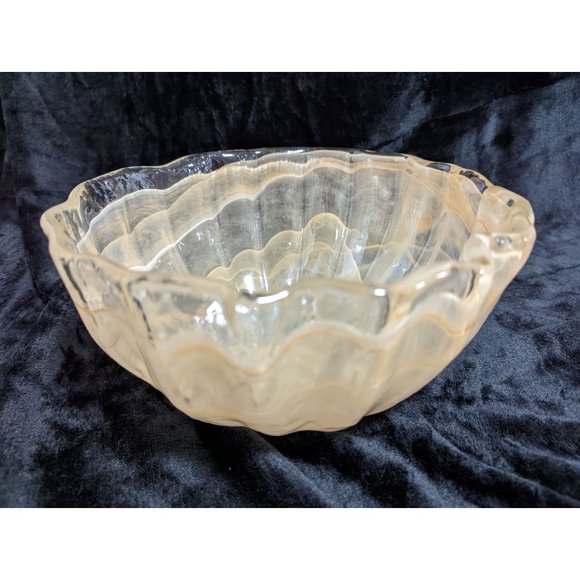 Peach Lavorazione Ribbon Style Glass Bowl Hand Blown Functional Art Fruit - Picture 3 of 12